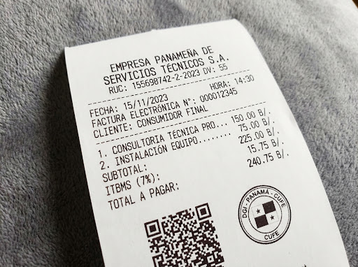 Formato de papel continuo de 80mm con QR y CUFE oficial DGI Panamá